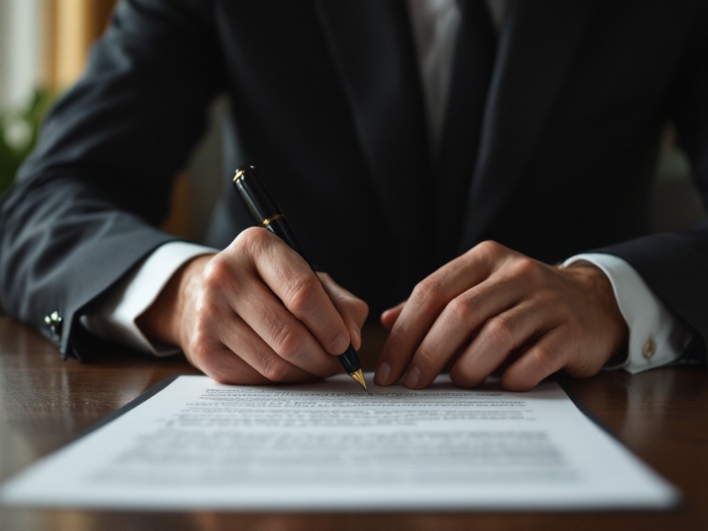 Close-up of a person signing a document